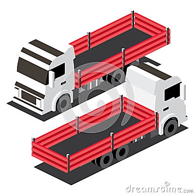 Isometric Red Flatbed Cargo Truck. Commercial Transport. Logistics. City Object for Infographics. Car for Carriage of Goods. Front Stock Photo