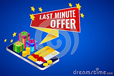 Isometric red last minute offer button sign, Sale timer tag. Sale banner or Promotion Vector Illustration