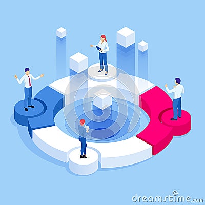 Isometric Referral marketing, network marketing, referral program strategy, referring friends, business partnership Vector Illustration