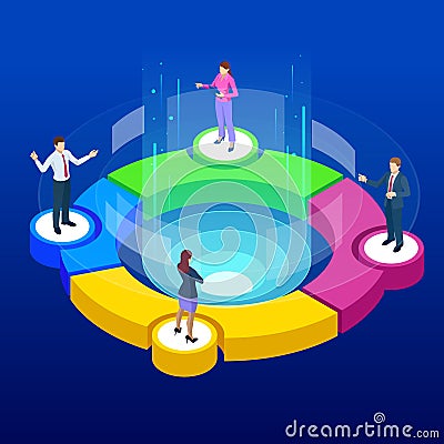 Isometric Referral marketing, network marketing, referral program strategy, referring friends, business partnership Vector Illustration