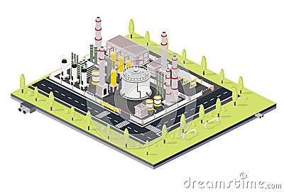 Isometric Refinery Plant with Tubes. Oil Petroleum industrial Zone with Infrastructure Elements Stock Photo