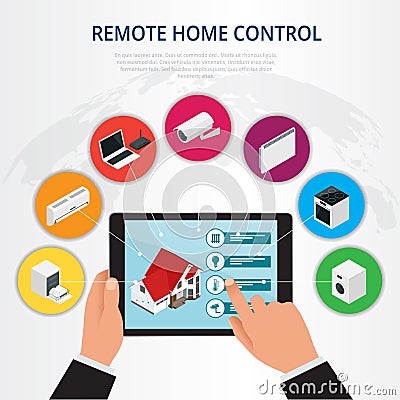 Isometric remote home control, smart home concept. Vector Illustration