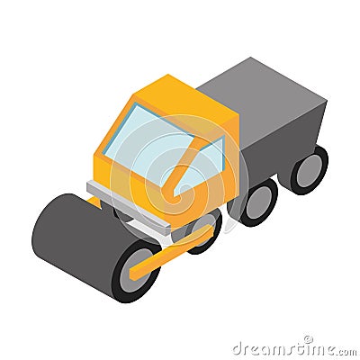 Isometric repair construction road roller machinery flat style icon design Vector Illustration