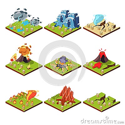 Isometric Representation of Natural Disaster Vector Illustration