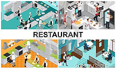 Isometric Restaurant Cooking Composition Vector Illustration