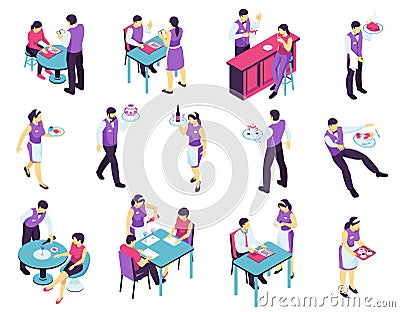 Restaurant Waiter Isometric Collection Vector Illustration