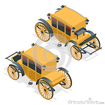 Isometric retro Coaches, Brougham icon. Flat illustration of brougham vector. Isolated on white Vector Illustration