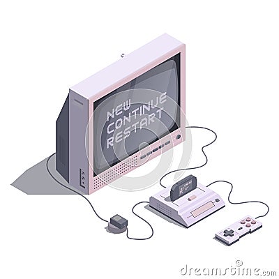 Isometric retro console with tv Vector Illustration