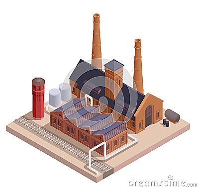 Isometric Retro Factory Vector Illustration