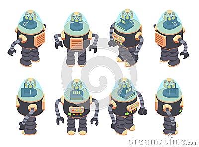 Isometric Retro Robot Vector Illustration