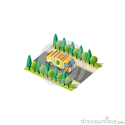 Isometric right view yellow car Vector Illustration