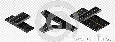 Isometric road flyover set Vector Illustration