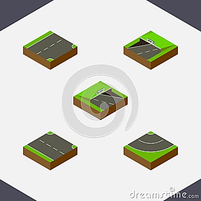 Isometric Road Set Of Rightward, Underground, Down And Other Vector Objects. Also Includes Underground, Down, Road Vector Illustration