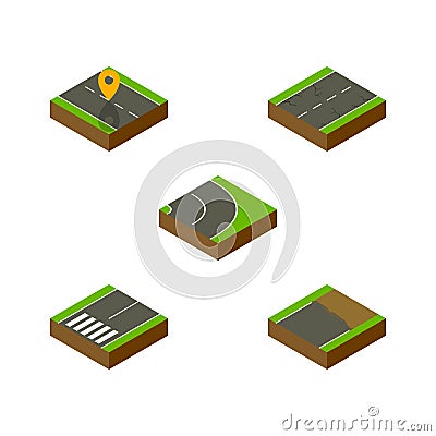 Isometric Road Set Of Unfinished, Cracks, Footpassenger And Other Vector Objects. Also Includes Bitumen, Incomplete Vector Illustration