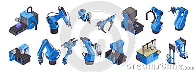 Isometric Robot Automation Color Icon Set Vector Illustration