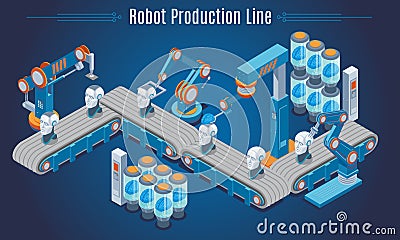 Isometric Robot Production Line Template Vector Illustration