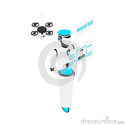 Isometric Robotic Policeman Vector Illustration