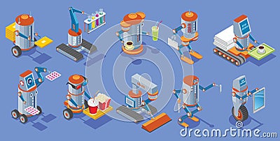 Isometric Robots Collection Vector Illustration