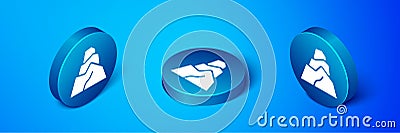 Isometric Rock stones icon isolated on blue background. Blue circle button. Vector Vector Illustration