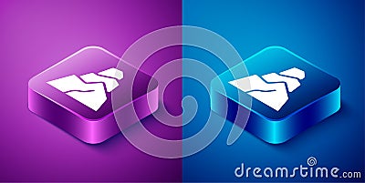 Isometric Rock stones icon isolated on blue and purple background. Square button. Vector Vector Illustration