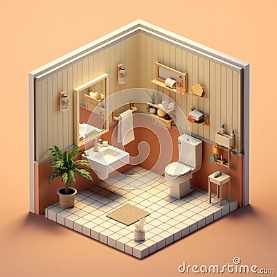 Isometric rooms. Designed house. toilet isometric interior Stock Photo