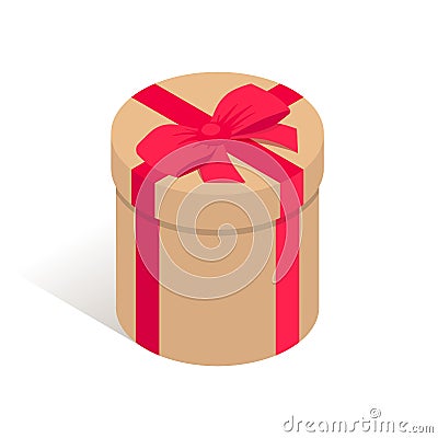 Isometric round gift box cardboard Cartoon Illustration