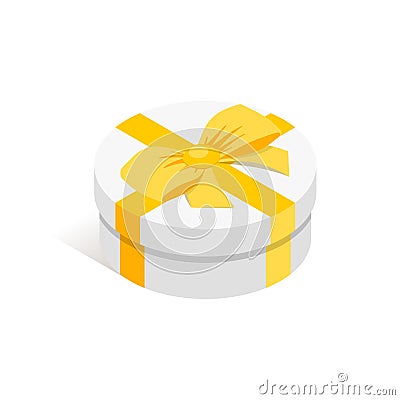 Isometric round gift box white Vector Illustration