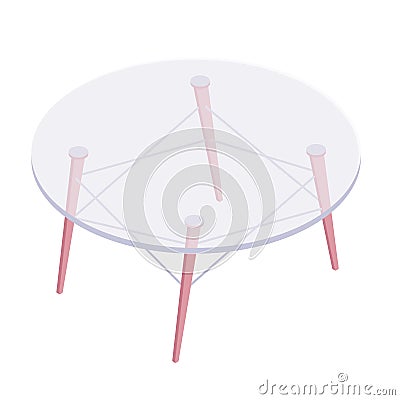 Isometric round glass table illustration. Vector Illustration