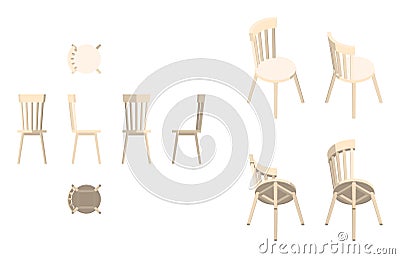 Isometric round wooden chair Vector Illustration