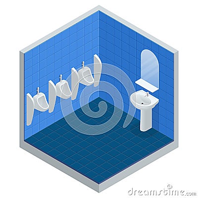 Isometric row of outdoor urinals men public toilet, Closeup urinals in men s bathroom, vector illustration of white Vector Illustration