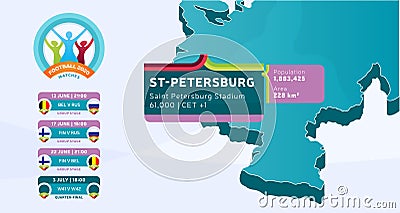 Isometric Russia country map tagged in Saint Petersburg stadium which will be held football matches vector illustration. Football Vector Illustration