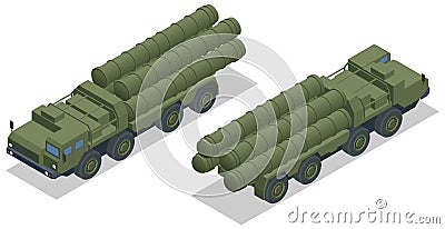 Isometric S-300, S-400 missile system. Long-range surface-to-air and anti-ballistic missile system. Military vehicle Vector Illustration