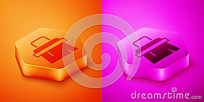 Isometric Sauna brush icon isolated on orange and pink background. Wooden brush with coarse bristles for washing in the Vector Illustration