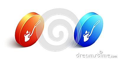 Isometric Sauna ladle icon isolated on white background. Orange and blue circle button. Vector Vector Illustration