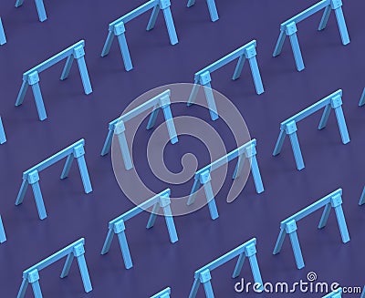 Isometric saw horse or roadblock barricade, on blue background, single color workshop tool, 3d rendering Stock Photo