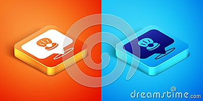 Isometric Scallop sea shell icon isolated on orange and blue background. Seashell sign. Vector Vector Illustration