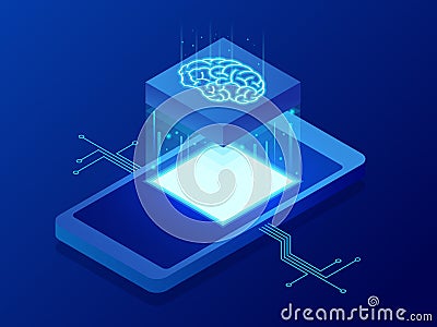 Isometric Science teacher bot concept. Artificial Intelligence, Knowledge Expertise Intelligence Learn. Technology and Vector Illustration