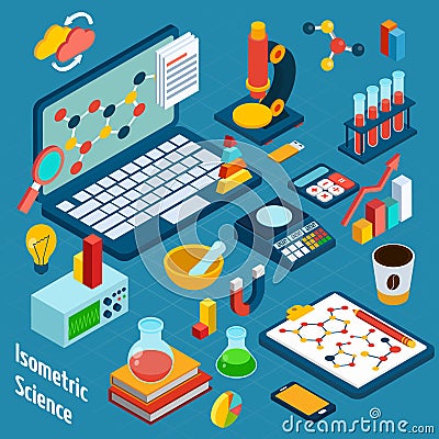 Isometric Science Workplace Vector Illustration