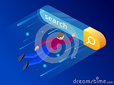 Isometric Search bar modern concept. Search engine optimization and web analytics elements. Vector interface element Vector Illustration