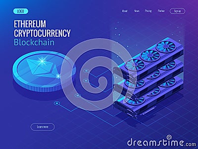 Isometric Secure Global Financial Network Blockchain Crypto Currencies Ethereum. Ethereum Network Vector Illustration