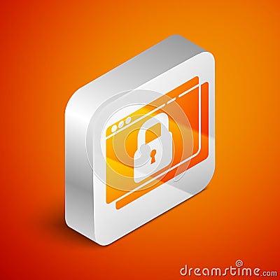 Isometric Secure your site with HTTPS, SSL icon isolated on orange background. Internet communication protocol. Silver Vector Illustration