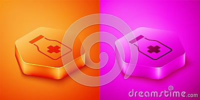 Isometric Sedative pills icon isolated on orange and pink background. Hexagon button. Vector Vector Illustration