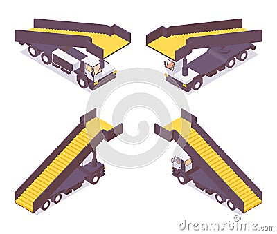 Isometric set of aircraft passenger stair truck in various foreshortening views Stock Photo