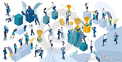 Isometric People in Motion, Young Entrepreneurs Vector Illustration