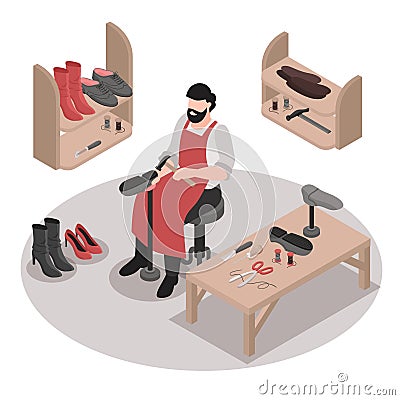 Isometric Shoemaker Illustration Vector Illustration