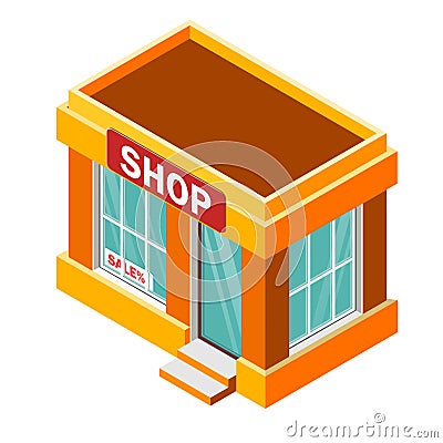 Isometric shop building isolated on a white background. Building icon in the isometric projection. Vector illustration Vector Illustration