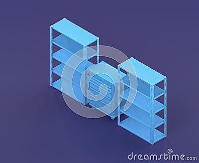 Isometric single color workshop with workbench in blue background, flat color work space, 3d rendering Stock Photo