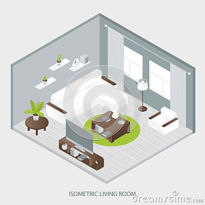 Isometric Sitting Room Vector Illustration