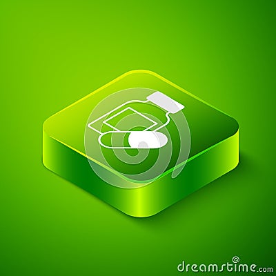 Isometric Sleeping pill icon isolated on green background. Green square button. Vector Vector Illustration