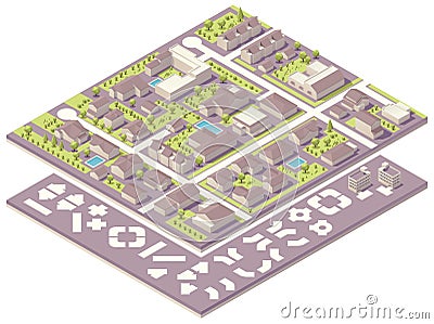 Isometric small town map creation kit Vector Illustration